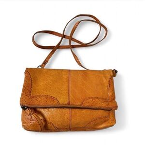 Topshop Tan Real Leather Crossbody Bag